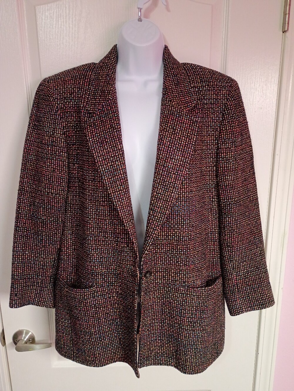 80's Handwoven Silk Vintage Women's Blazer - Classic Single-Button Jacket - Picture 10 of 10